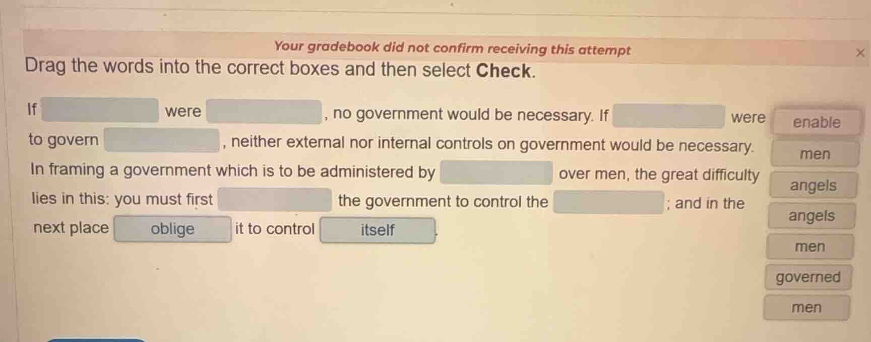 your gradebook did not confirm receiving this attempt drag the words in…