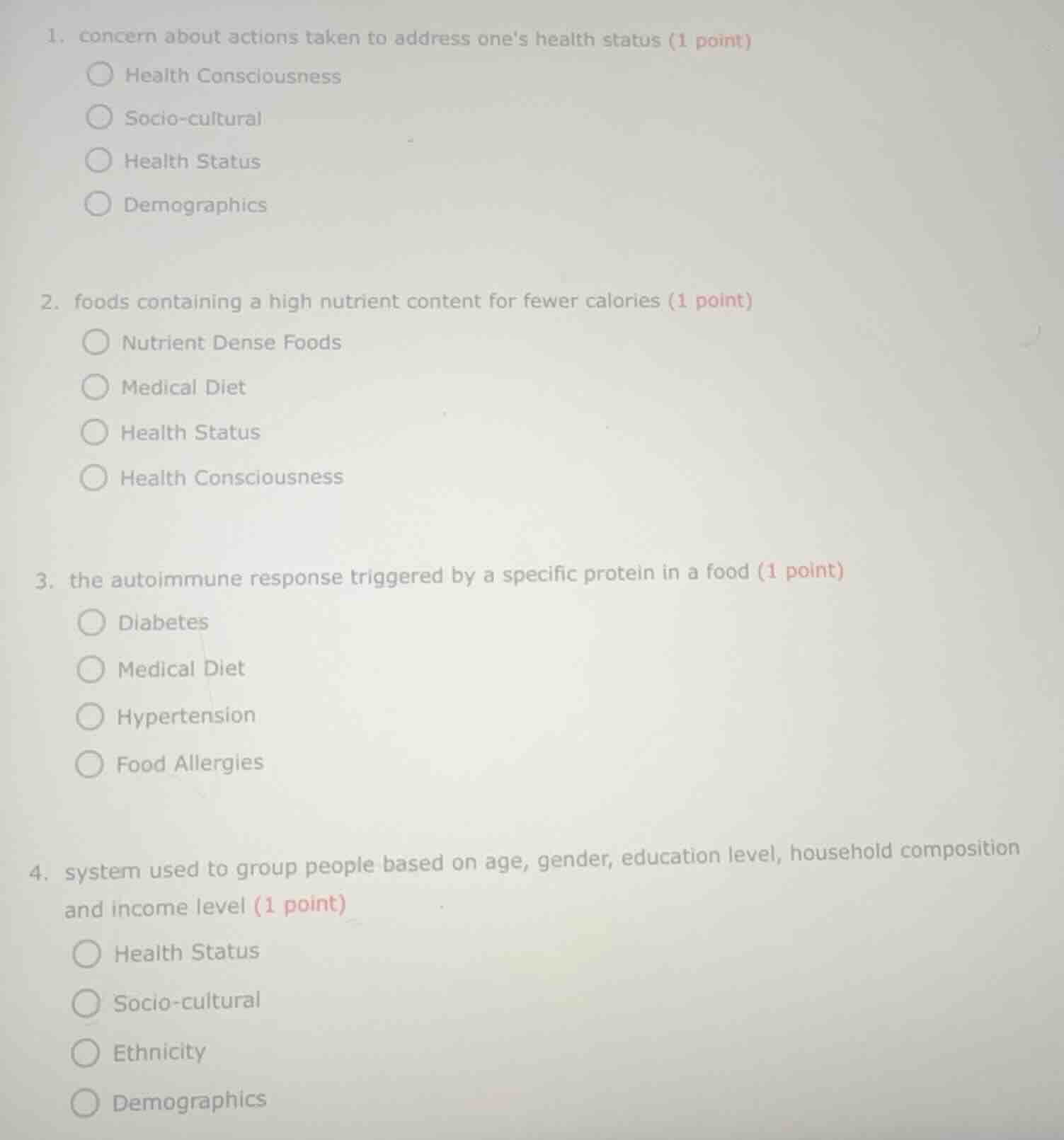 1. concern about actions taken to address ones health status (1 point) …