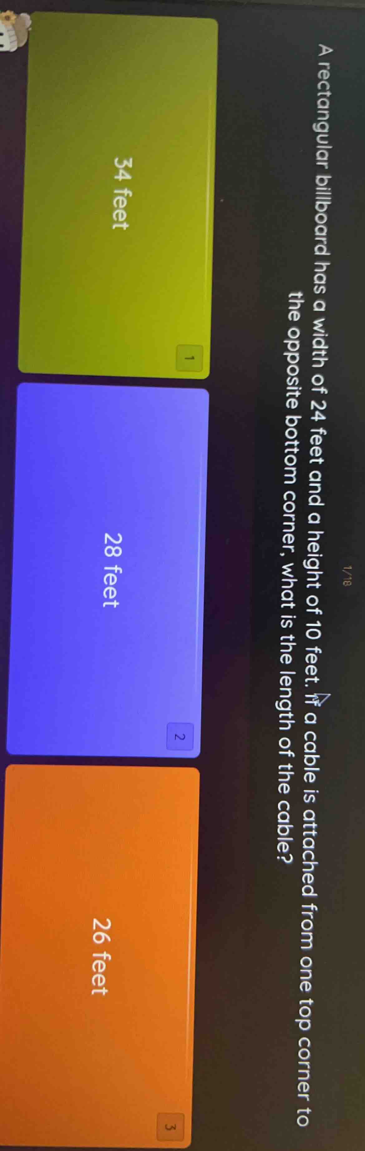 a rectangular billboard has a width of 24 feet and a height of 10 feet.…