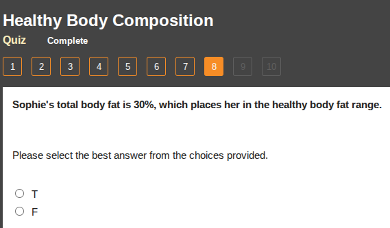 healthy body composition quiz complete sophies total body fat is 30%, w…