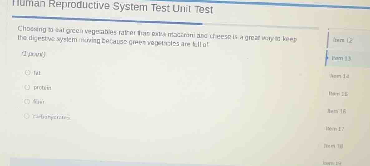 human reproductive system test unit test choosing to eat green vegetabl…