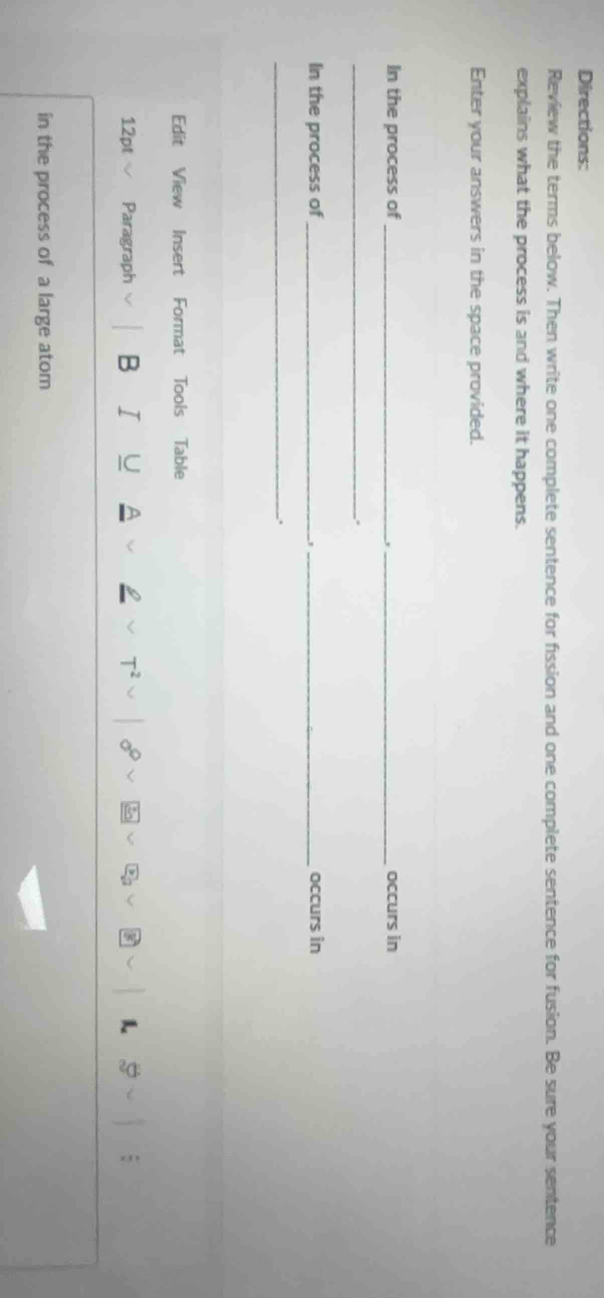 directions: review the terms below. then write one complete sentence fo…