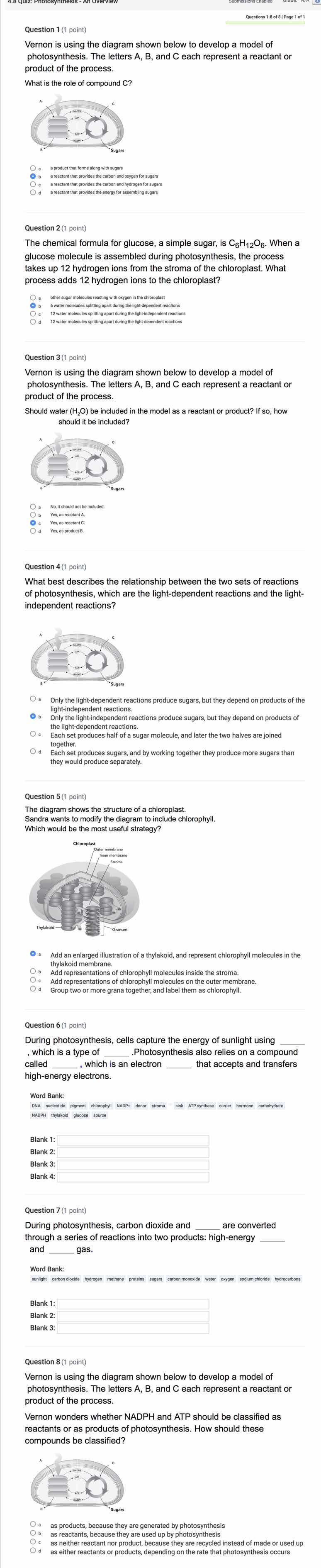 4.8 quiz: photosynthesis - an overview submissions enabled questions 1-…
