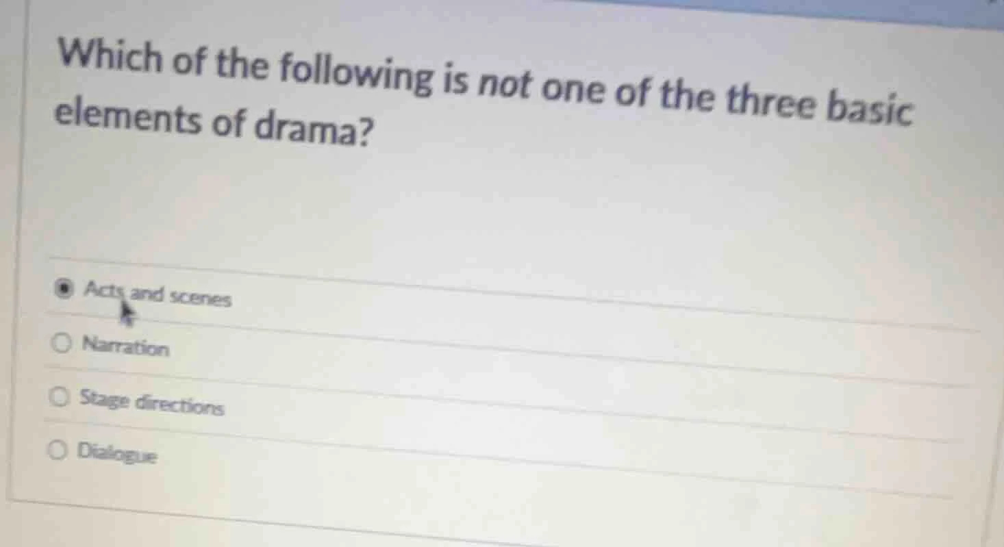 which of the following is not one of the three basic elements of drama?…