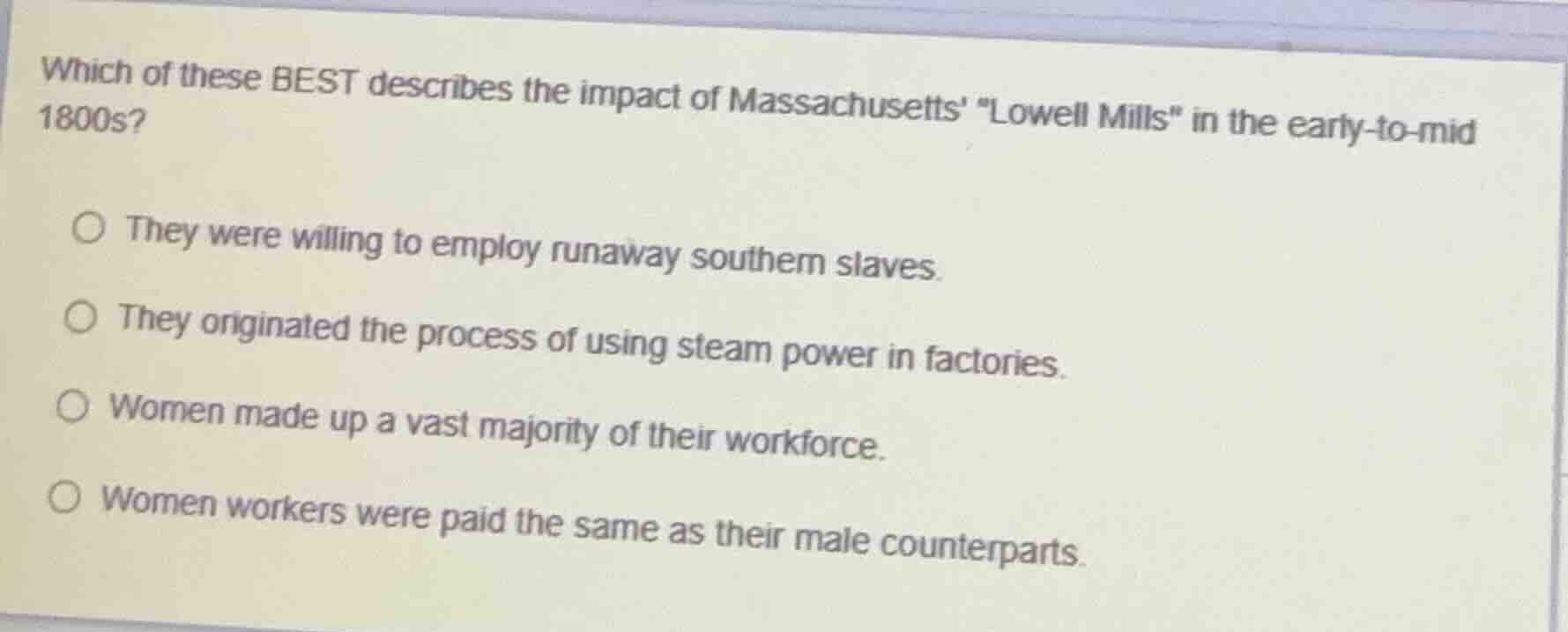 which of these best describes the impact of massachusetts \lowell mills…