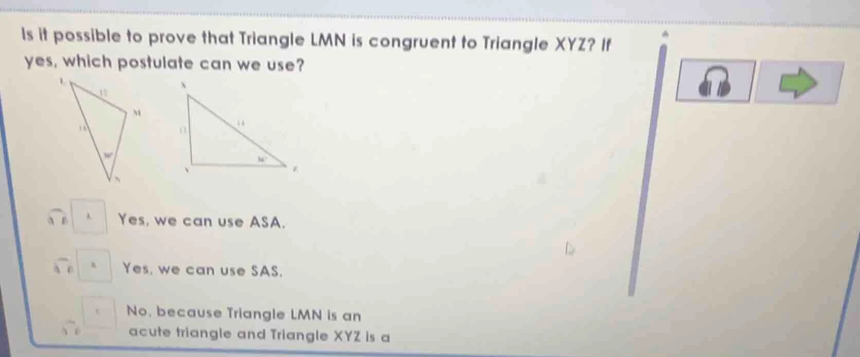 is it possible to prove that triangle lmn is congruent to triangle xyz?…