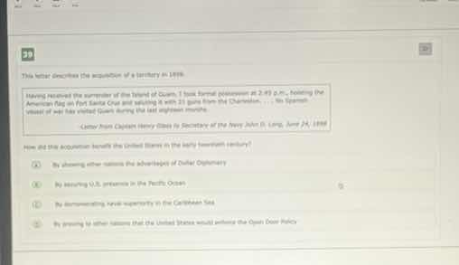 29 this letter describes the acquisition of a territory in 1898. \havin…