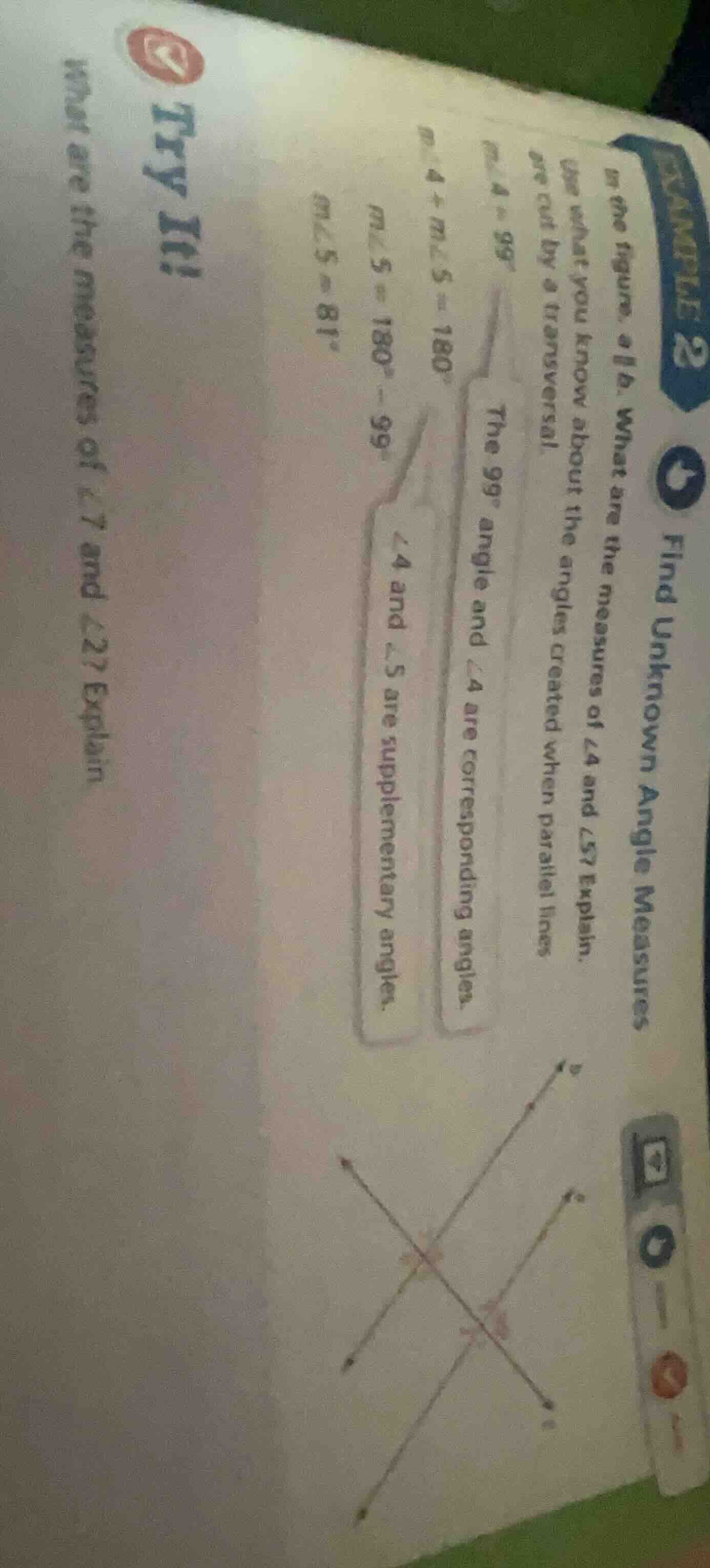 example 2 find unknown angle measures in the figure, a || b. what are t…