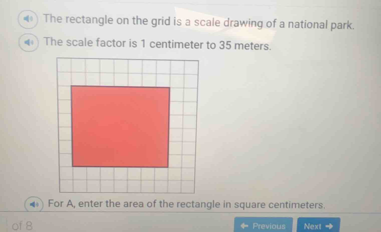 the rectangle on the grid is a scale drawing of a national park. the sc…