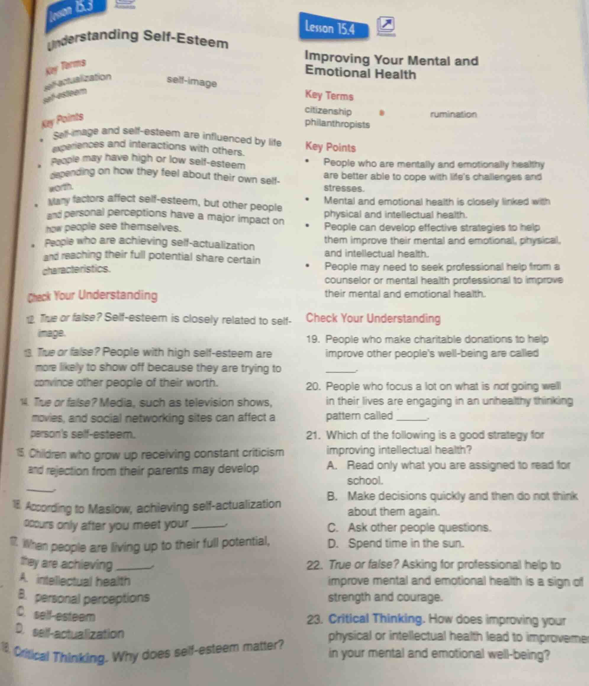 12. true or false? self - esteem is closely related to self - image. 13…