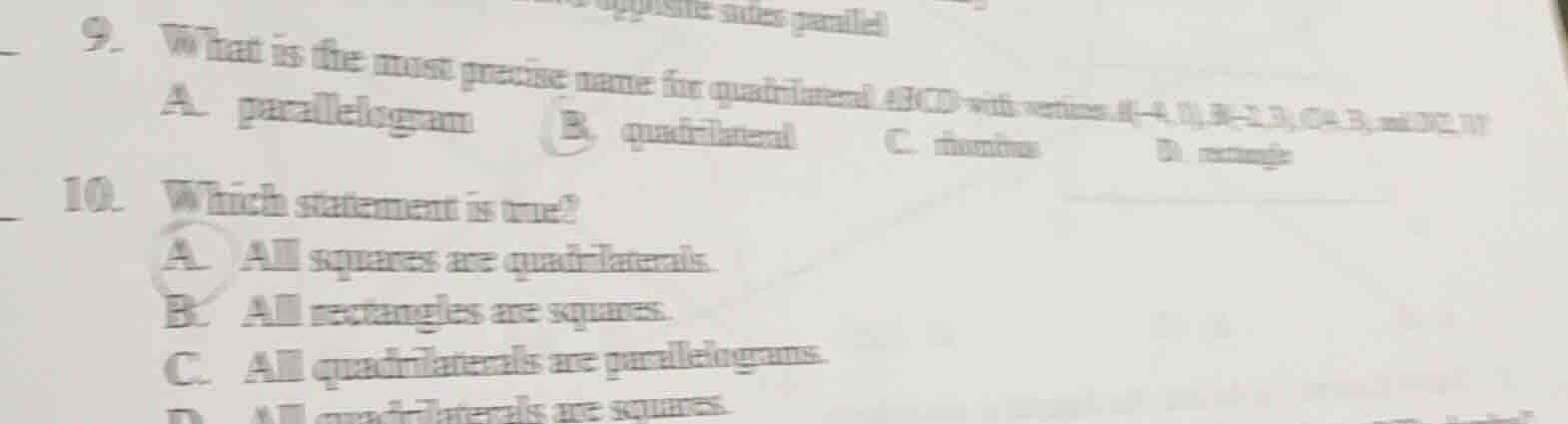 9. what is the most precise name for quadrilateral (abcd) with vertices…