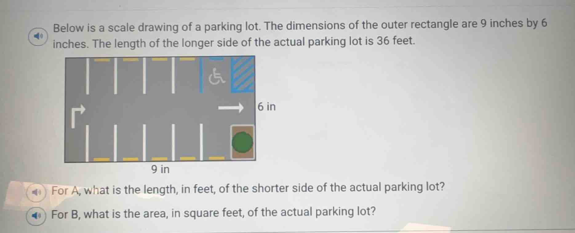 below is a scale drawing of a parking lot. the dimensions of the outer …