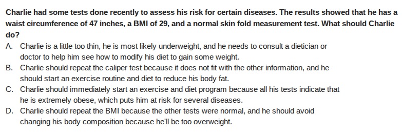 charlie had some tests done recently to assess his risk for certain dis…