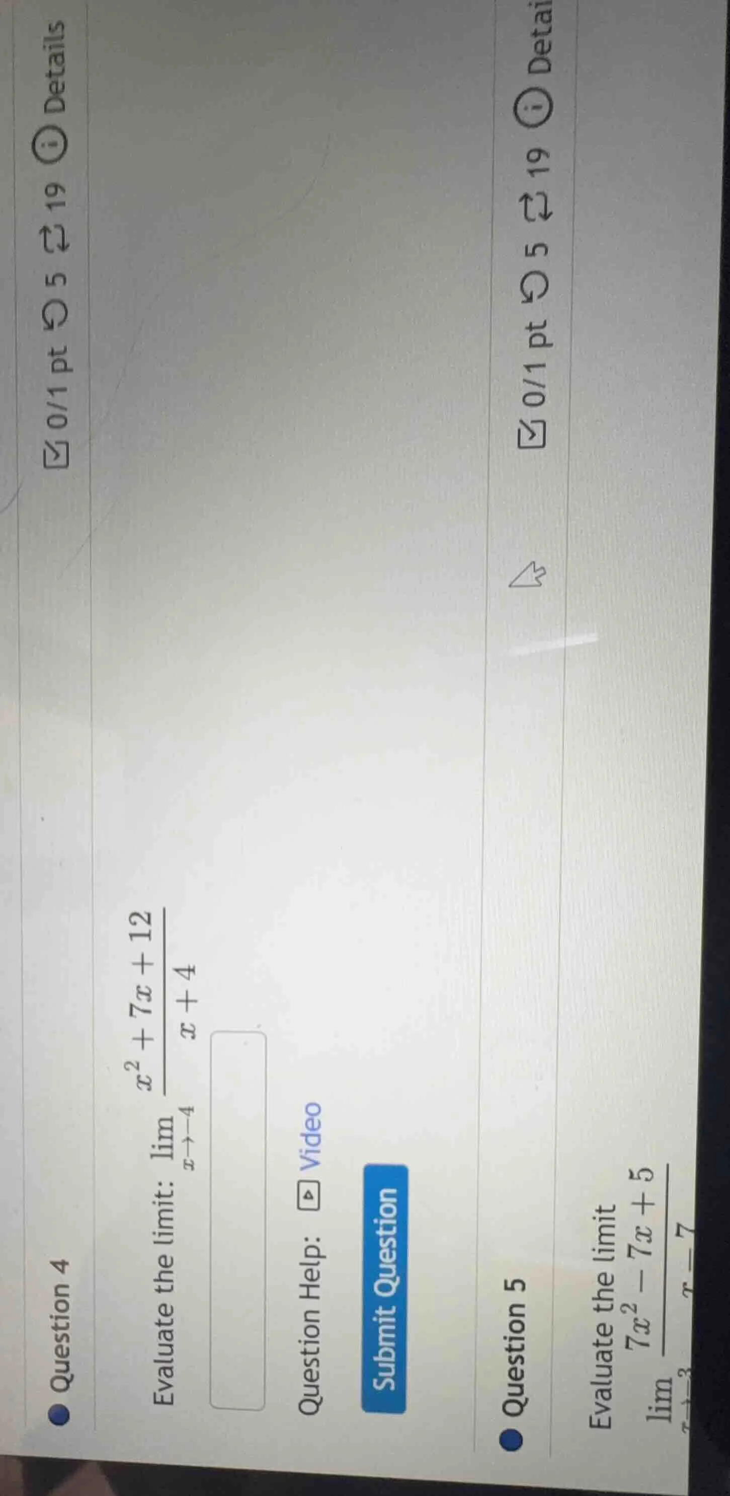 question 4 evaluate the limit: \\(\\lim_{x \\to -4} \\frac{x^2 + 7x + 1…