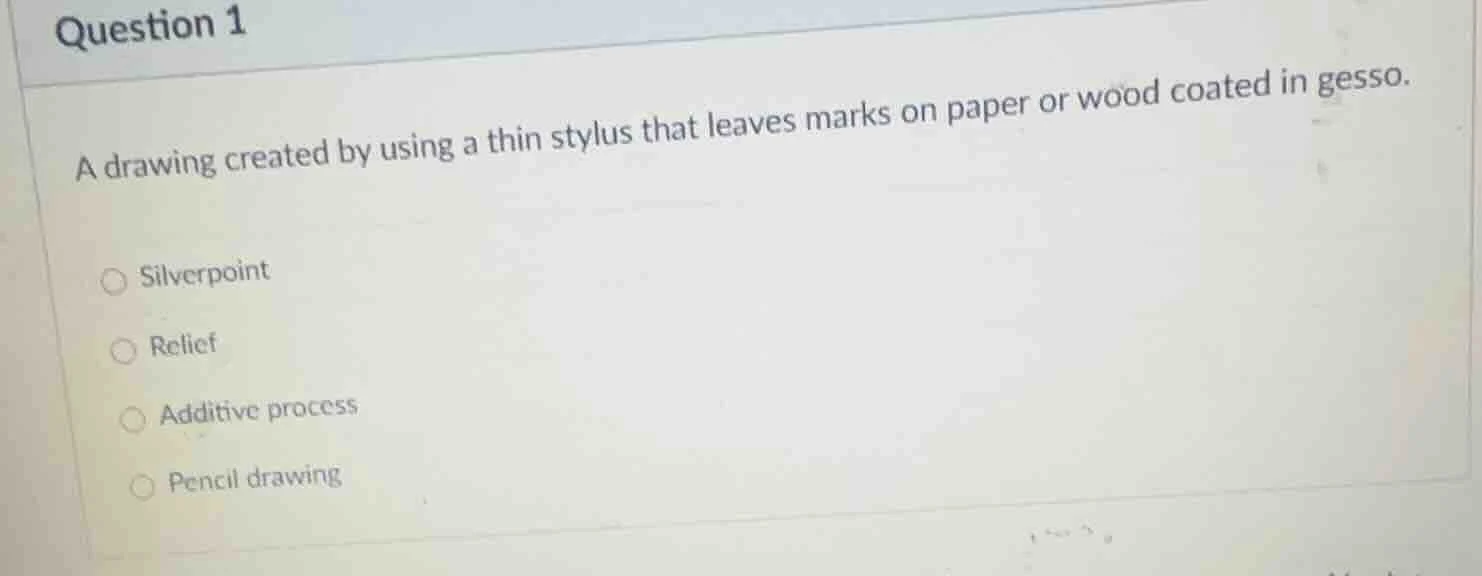 question 1 a drawing created by using a thin stylus that leaves marks o…