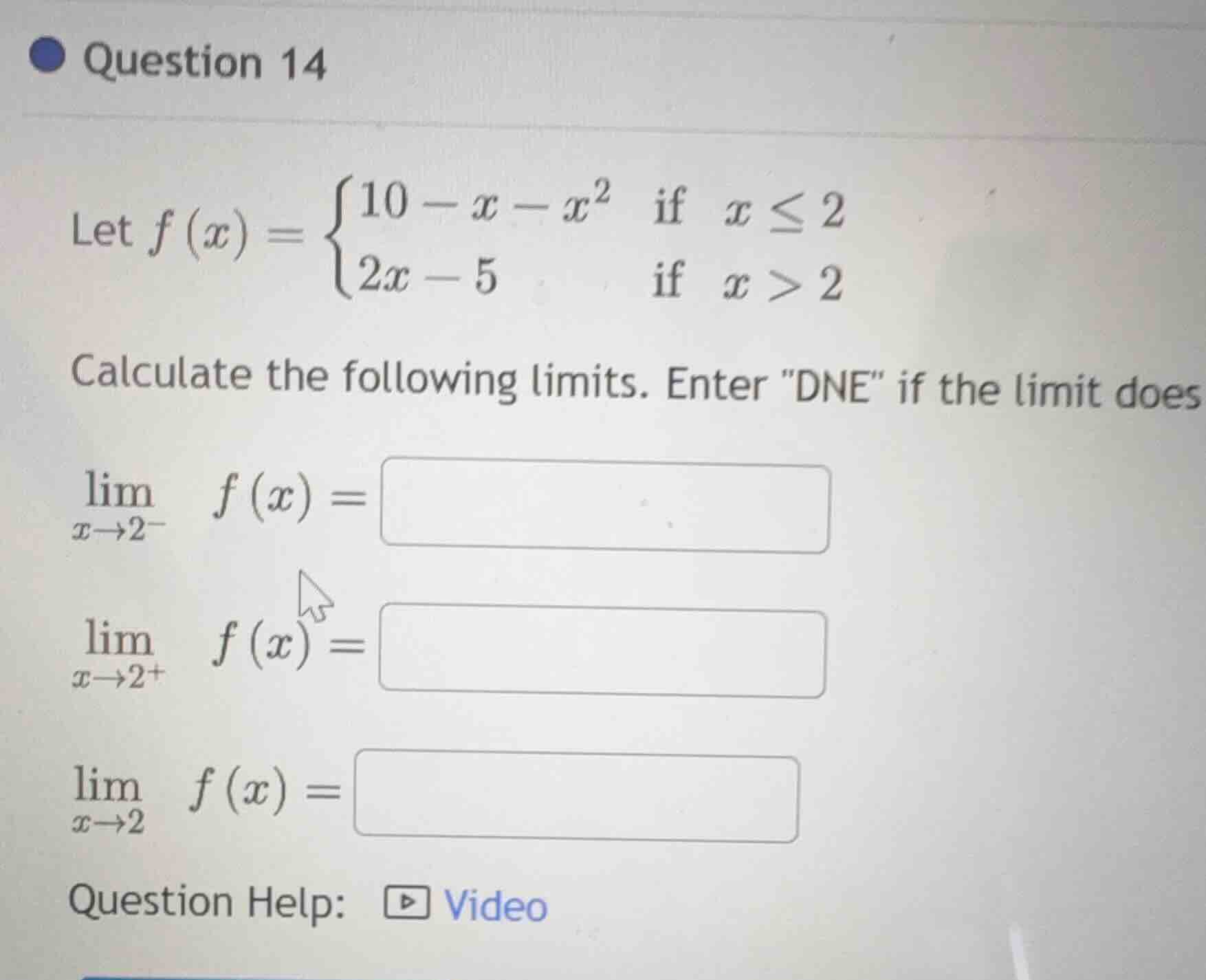 question 14 let \\( f(x) = \\begin{cases} 10 - x - x^2 & \\text{if } x …