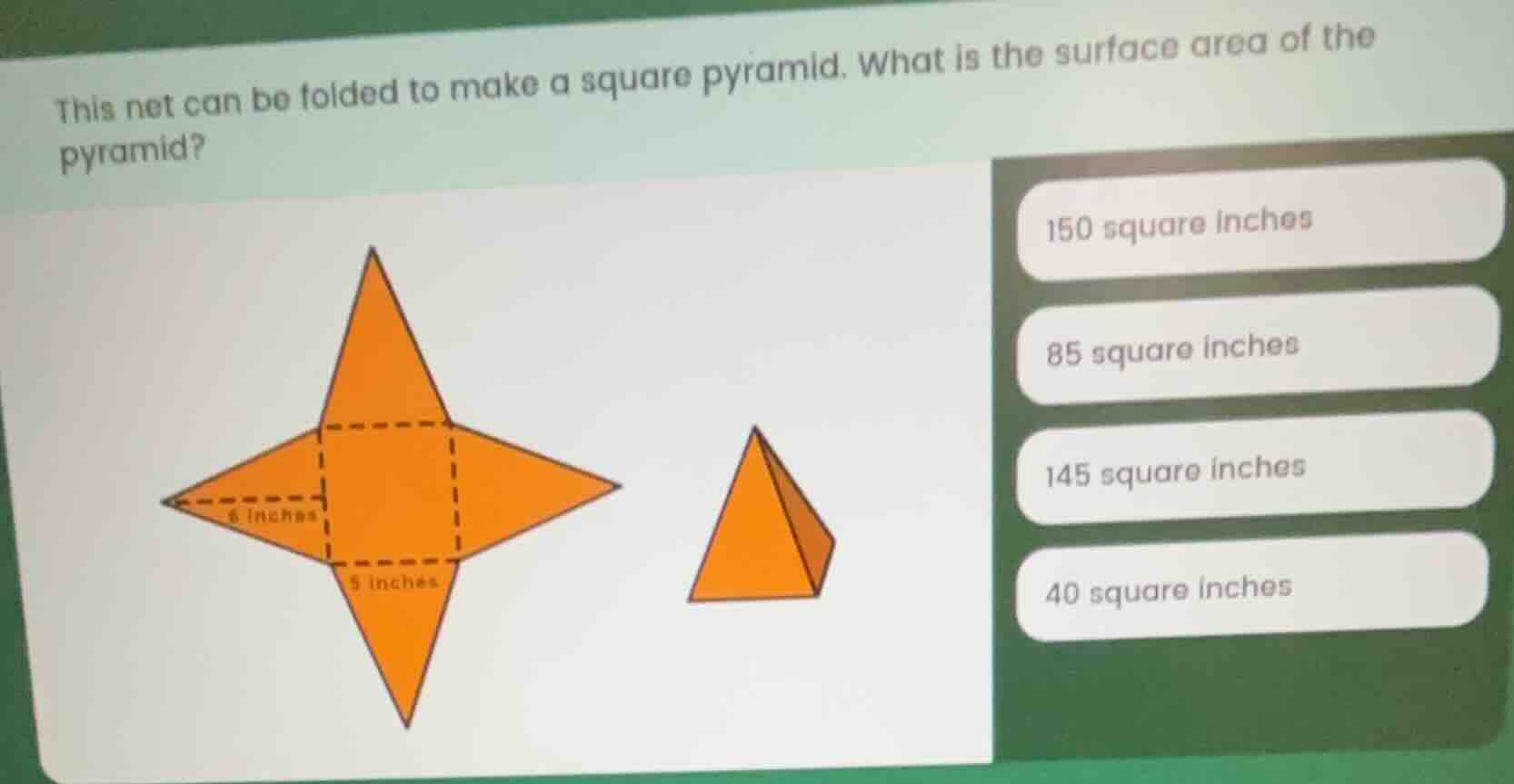 this net can be folded to make a square pyramid. what is the surface ar…