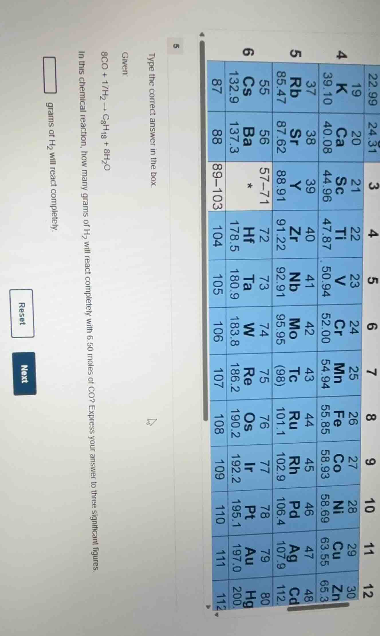 type the correct answer in the box. given: 8co + 17h₂ → c₈h₁₈ + 8h₂o in…