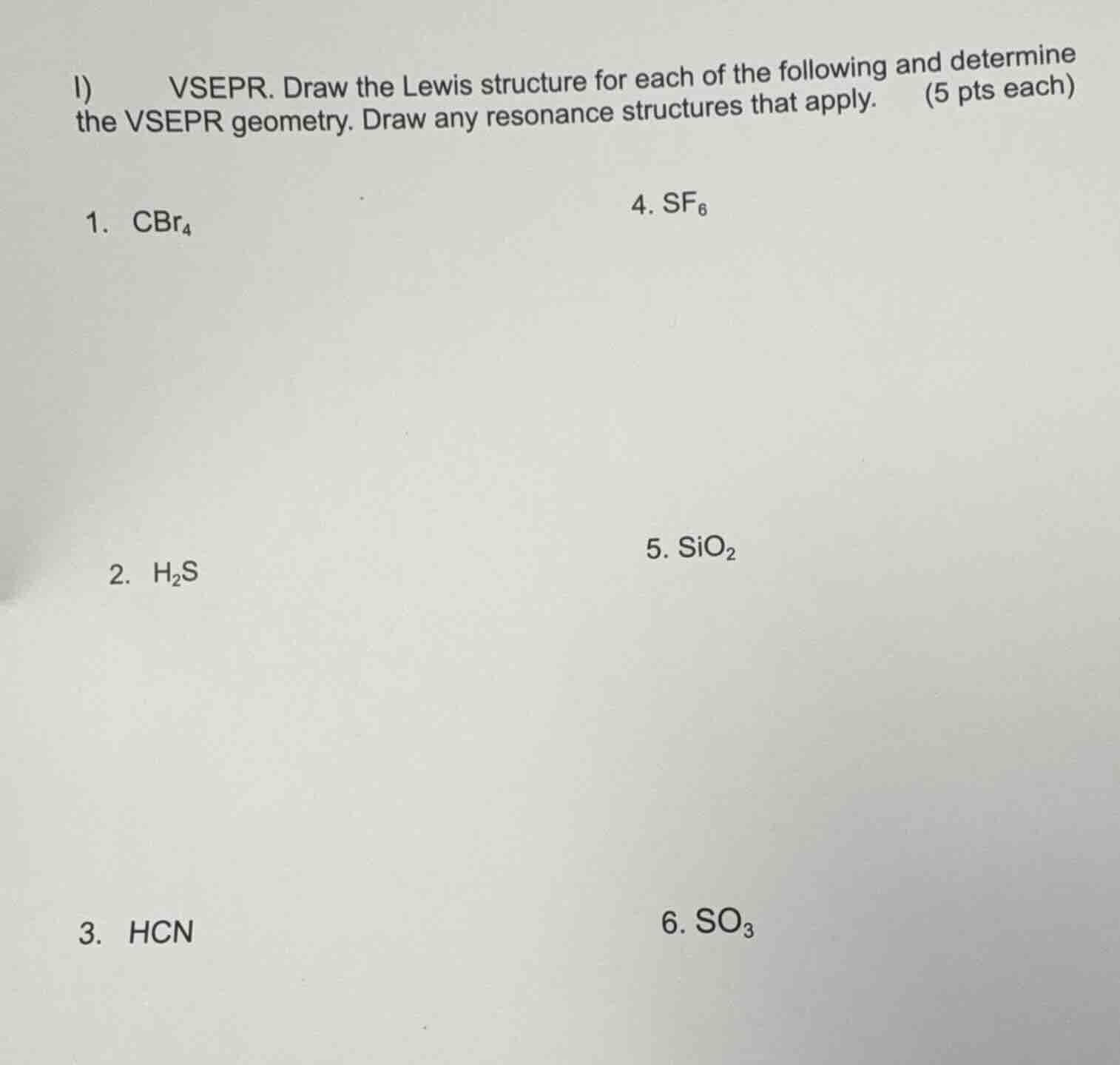 i) vsepr. draw the lewis structure for each of the following and determ…
