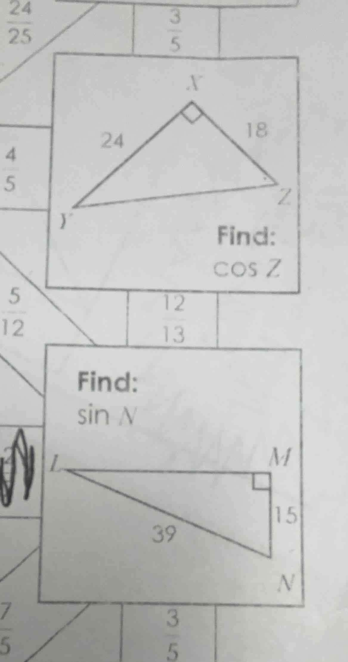 find: \\(\\cos z\\) find: \\(\\sin n\\)