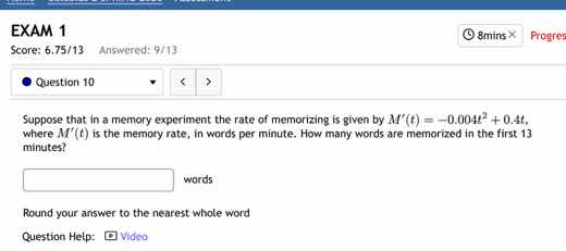 suppose that in a memory experiment the rate of memorizing is given by …