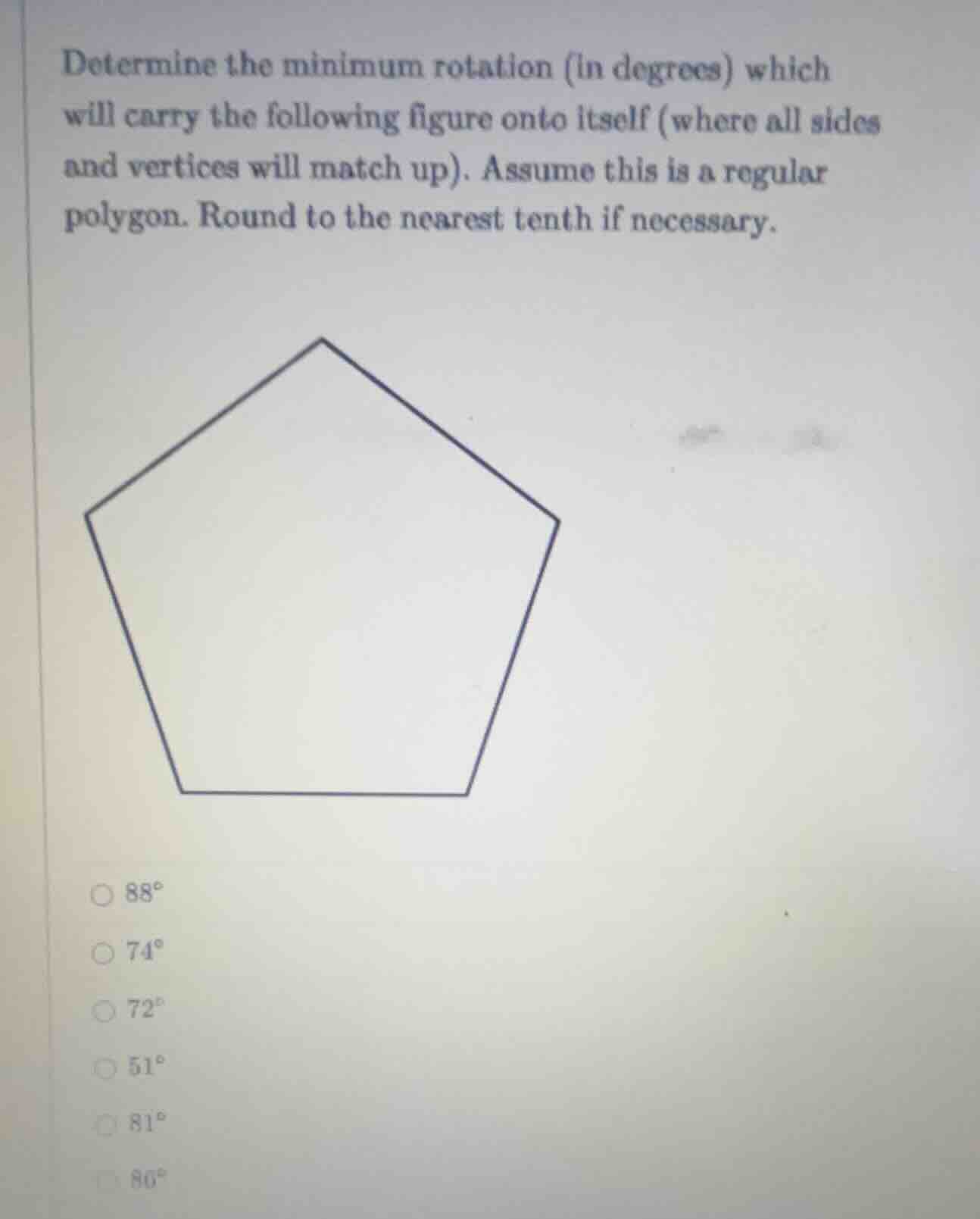 determine the minimum rotation (in degrees) which will carry the follow…