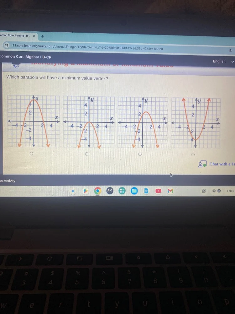 which parabola will have a minimum value vertex?
