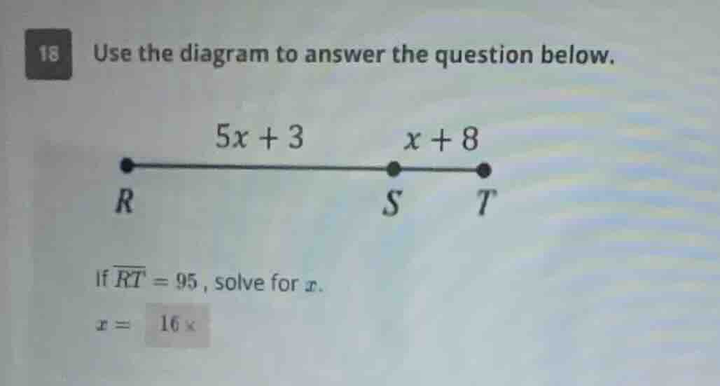 18 use the diagram to answer the question below. if \\( \\overline{rt} …