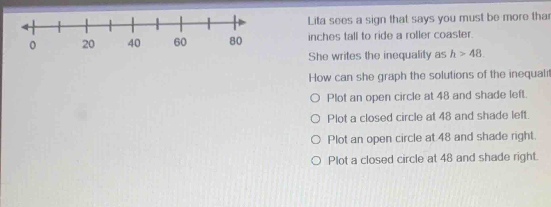 lita sees a sign that says you must be more than inches tall to ride a …