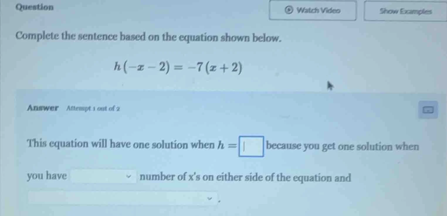 question complete the sentence based on the equation shown below. \\( h…