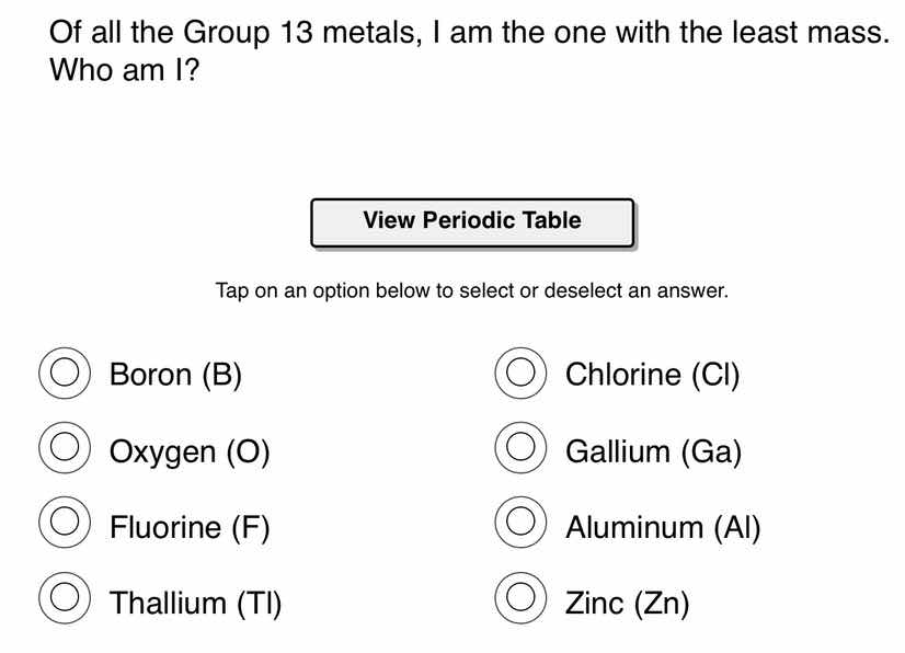 of all the group 13 metals, i am the one with the least mass. who am i?…