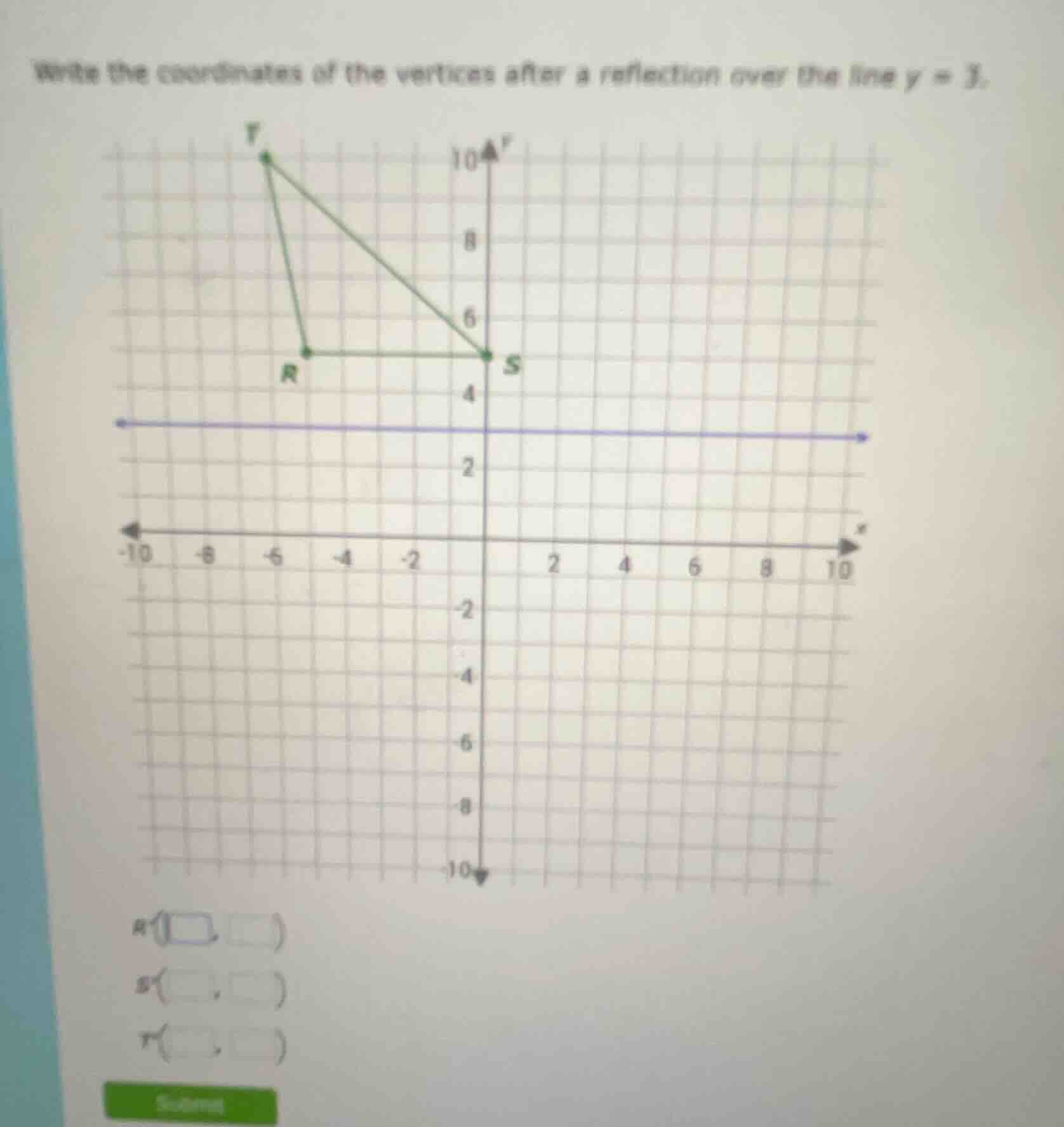 write the coordinates of the vertices after a reflection over the line …