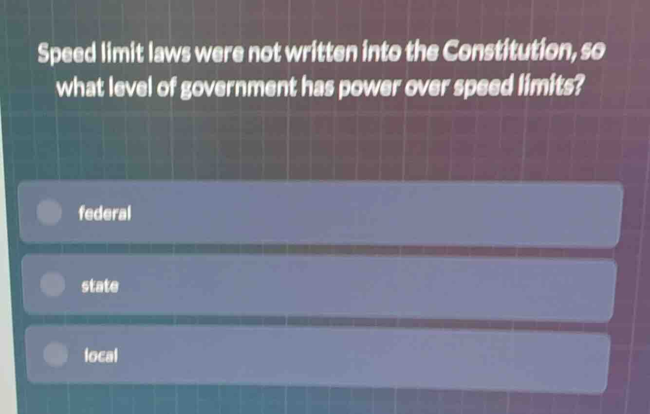 speed limit laws were not written into the constitution, so what level …