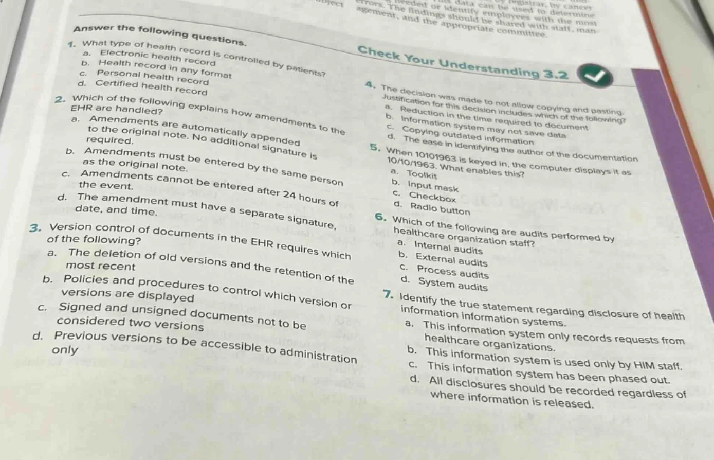 answer the following questions. 1. what type of health record is contro…