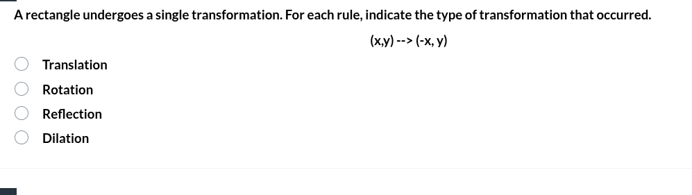 a rectangle undergoes a single transformation. for each rule, indicate …