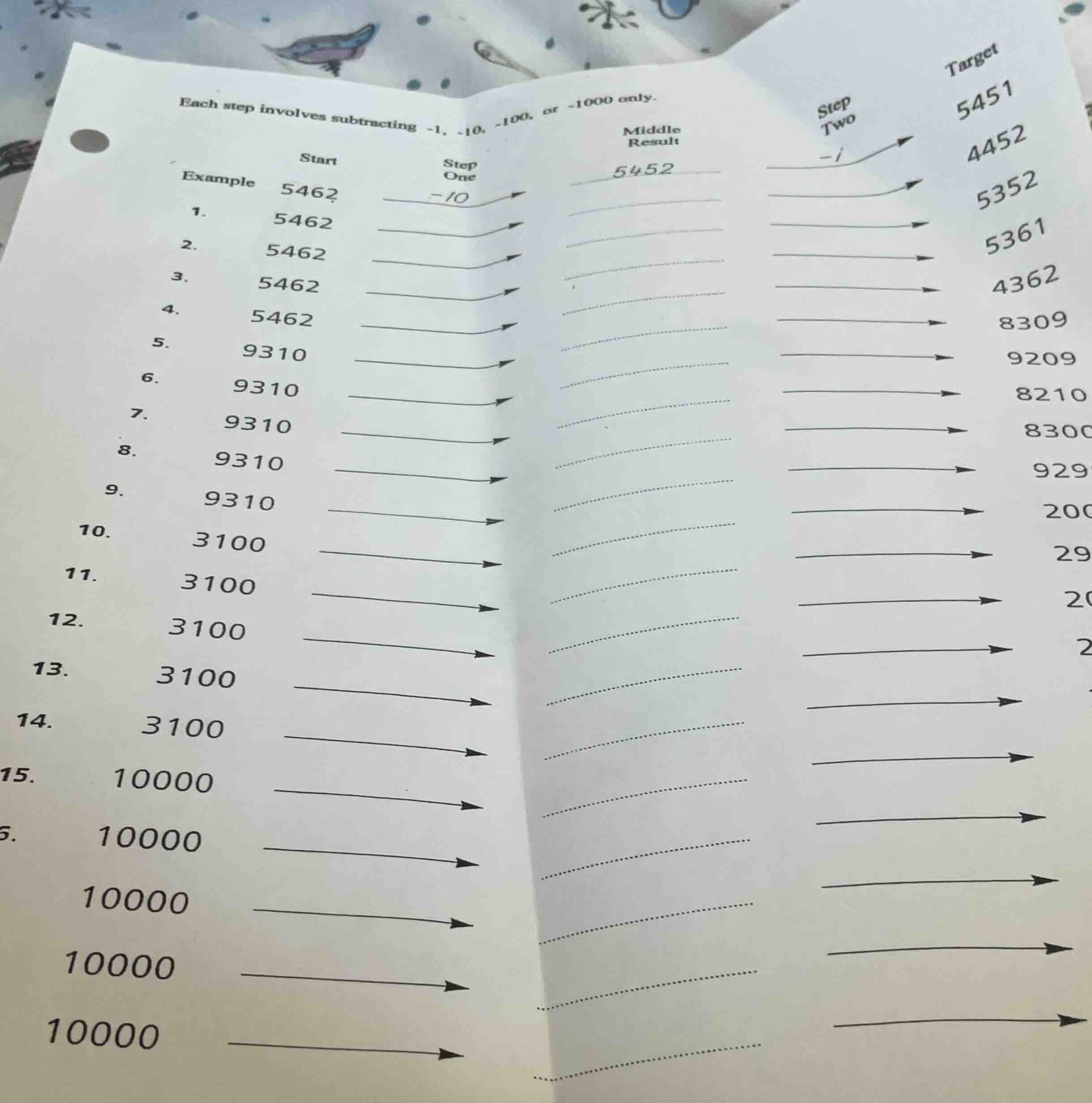 each step involves subtracting -1, -10, -100, or -1000 only. example st…