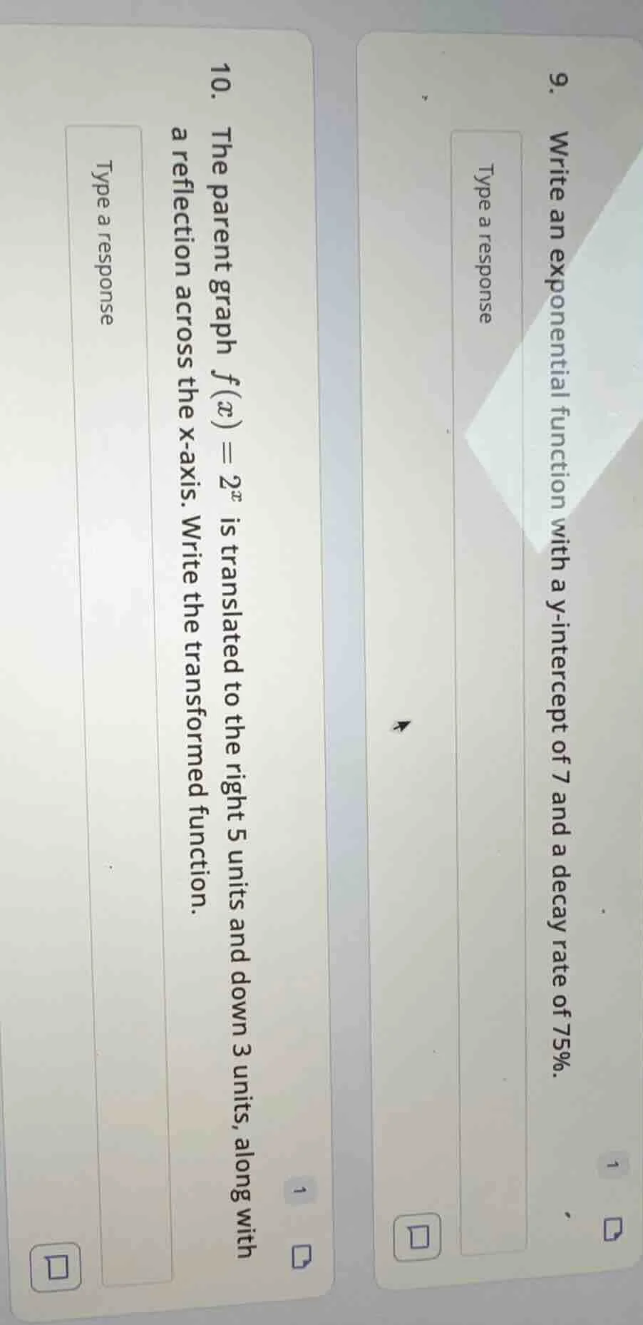 9. write an exponential function with a y - intercept of 7 and a decay …
