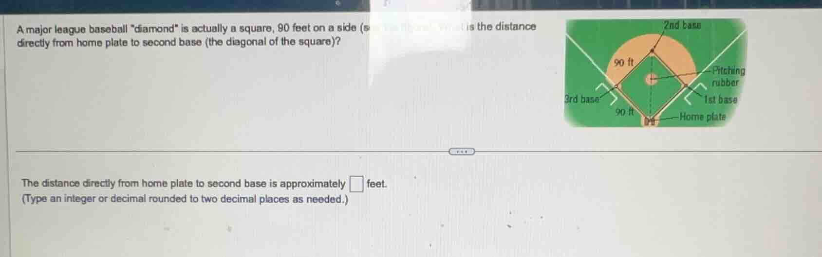 a major league baseball \diamond\ is actually a square, 90 feet on a si…