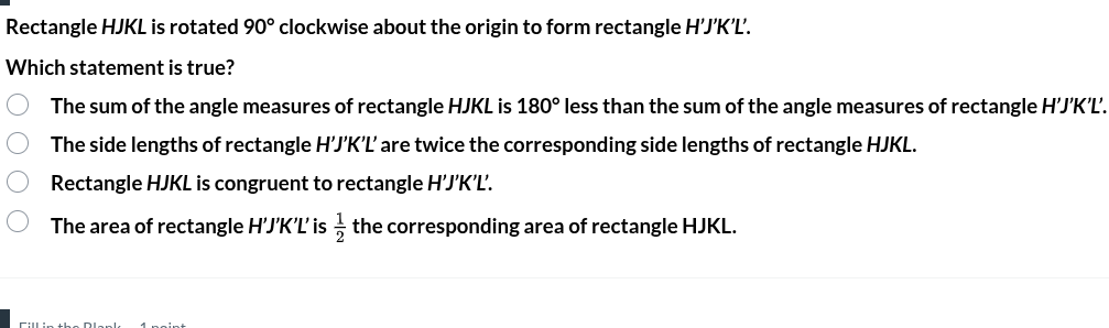 rectangle hjkl is rotated 90° clockwise about the origin to form rectan…