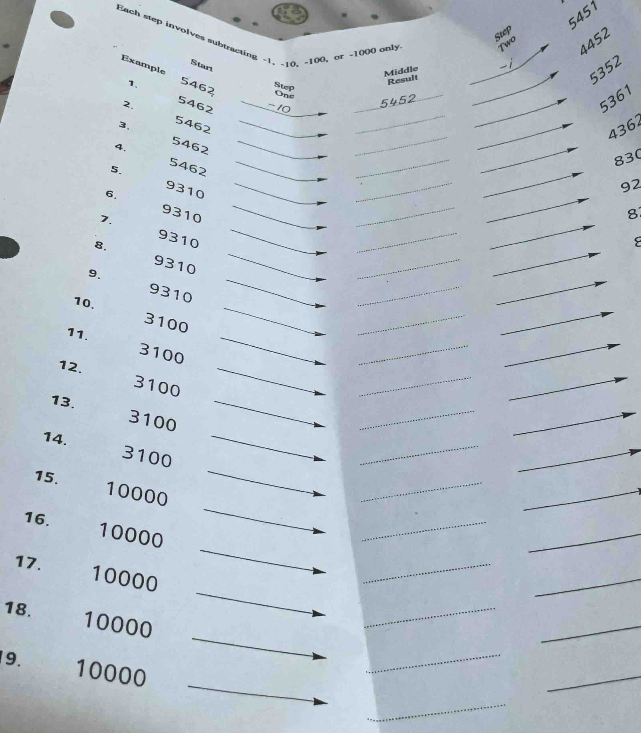 each step involves subtracting -1, -10, -100, or -1000 only. example 1.…