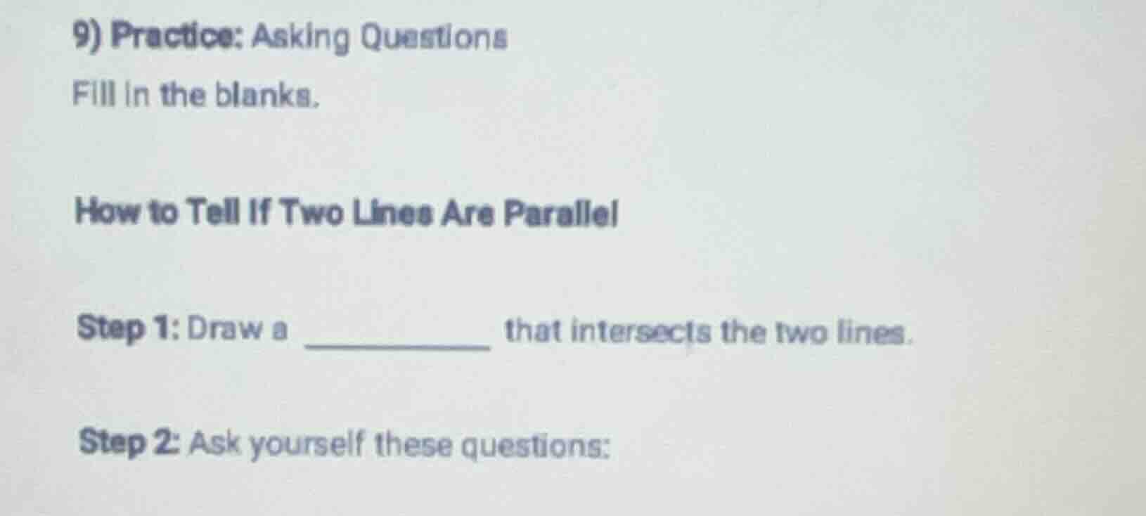 9) practice: asking questions fill in the blanks. how to tell if two li…