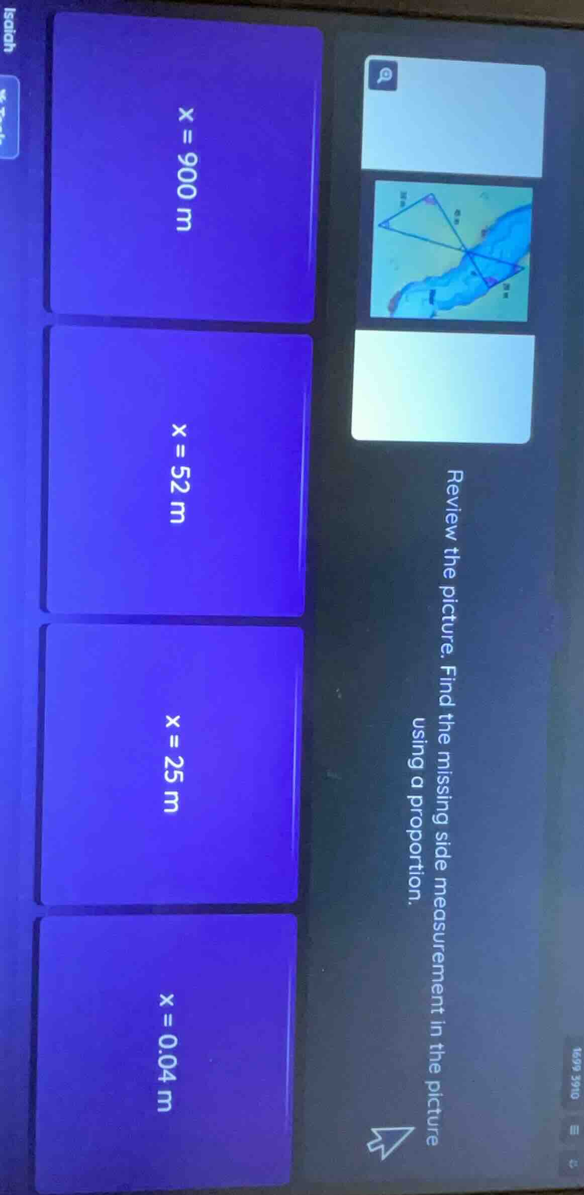 review the picture. find the missing side measurement in the picture us…