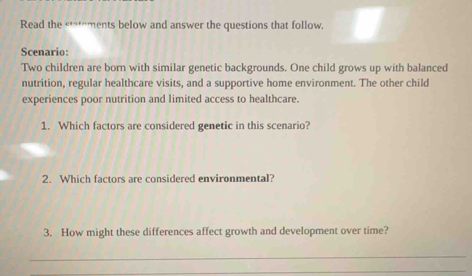 read the statements below and answer the questions that follow. scenari…