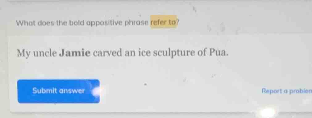 what does the bold appositive phrase refer to? my uncle jamie carved an…