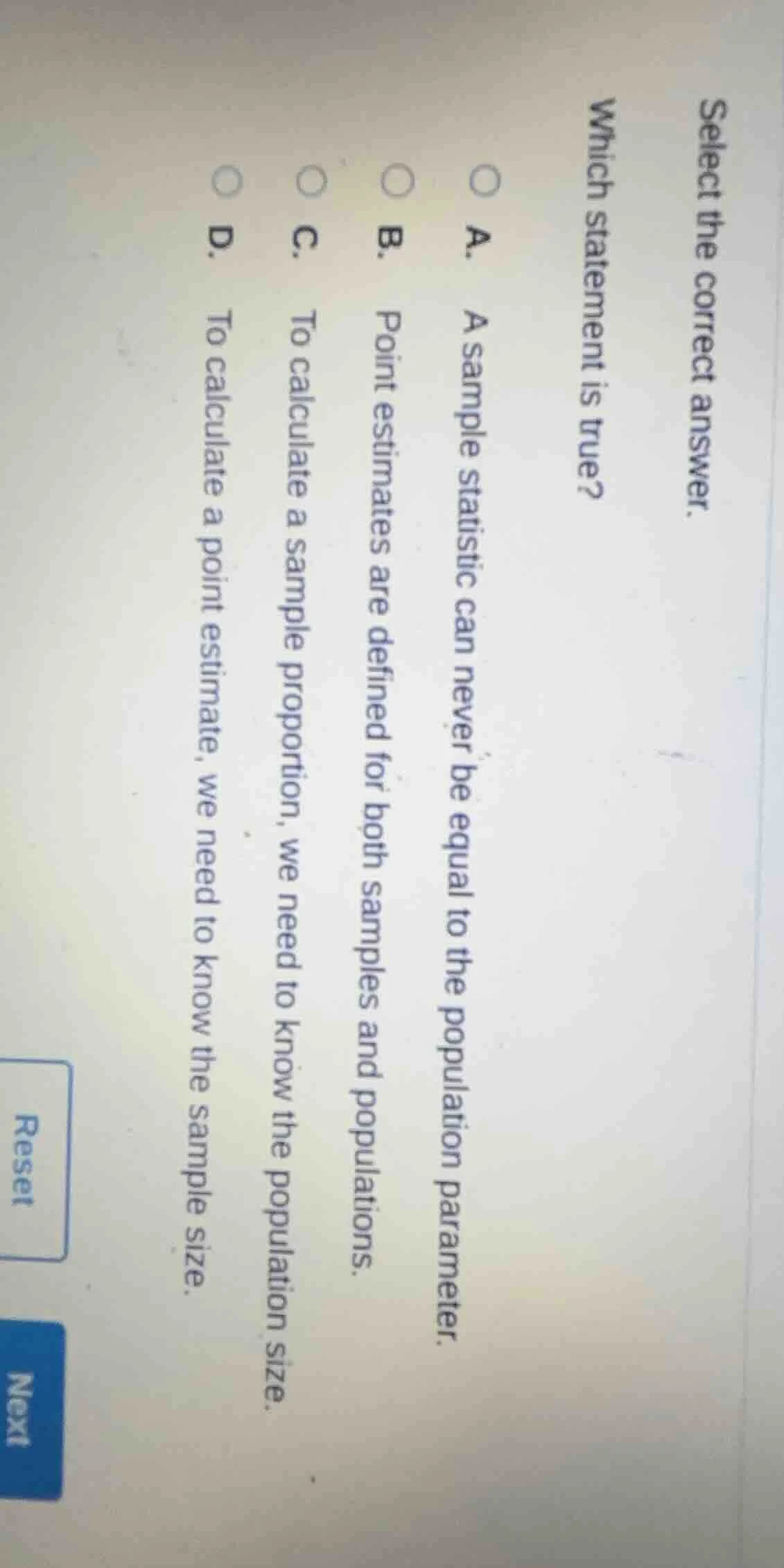 select the correct answer. which statement is true? a. a sample statist…