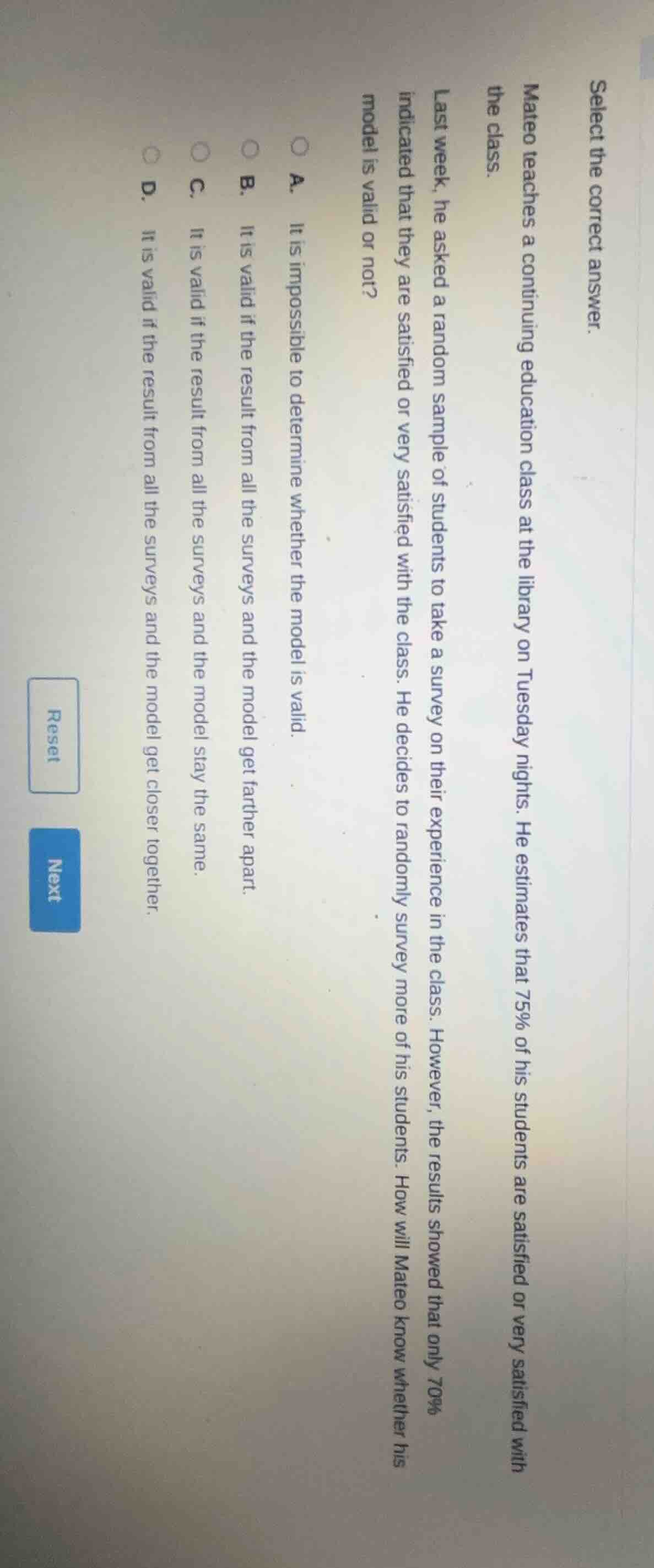 select the correct answer. mateo teaches a continuing education class a…