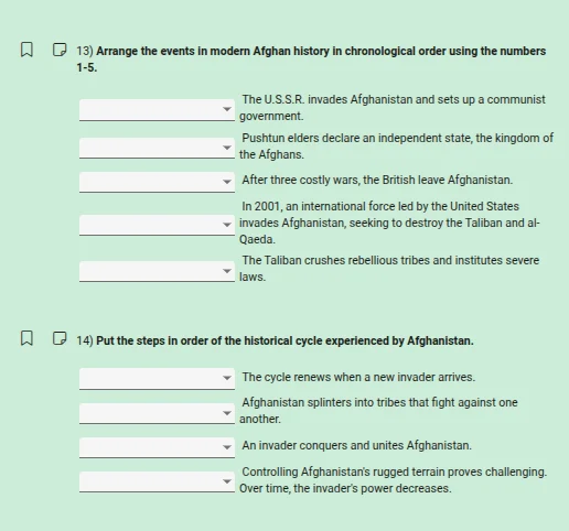 13) arrange the events in modern afghan history in chronological order …