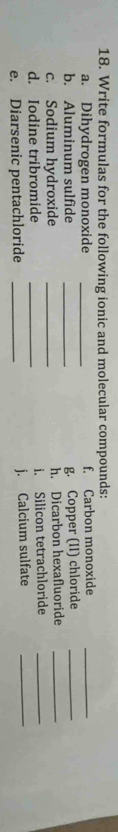 18. write formulas for the following ionic and molecular compounds: a. …