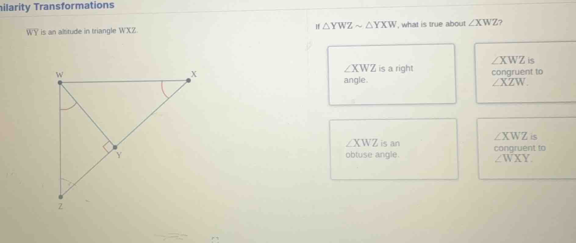 imilarity transformations $overline{wy}$ is an altitude in triangle $wx…