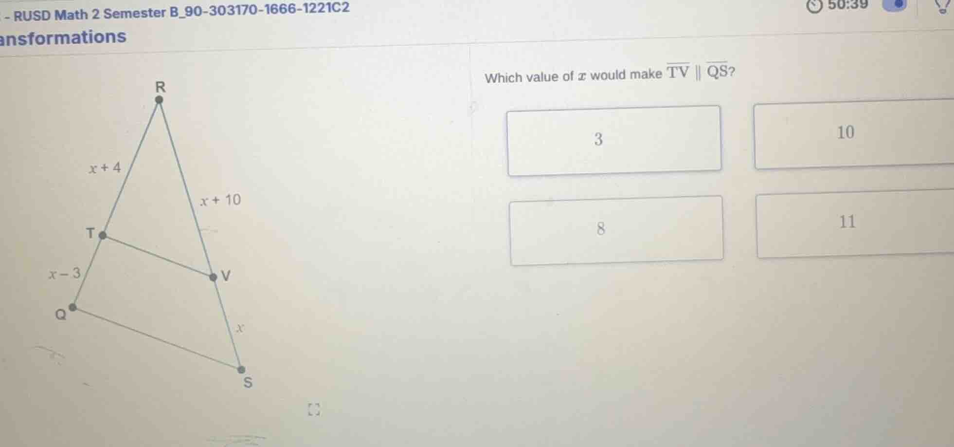 which value of ( x ) would make ( overline{tv} parallel overline{qs} )?…